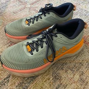 Hoka Athletic Shoes in Green and Orange